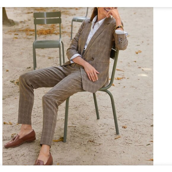 Talbots Pants Womens 6 Brown Glen Plaid Luxe Wool Slim Ankle High Waist Work - Picture 1 of 5